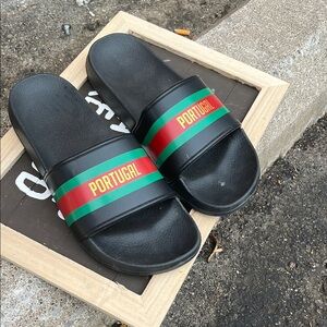 Portugal Black and Green Sandals with Minimalist Design